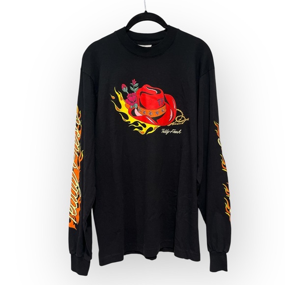 Teddy Fresh Crew Neck Long Sleeve Graphic Tee Black Small Made in USA Unisex - Picture 1 of 7